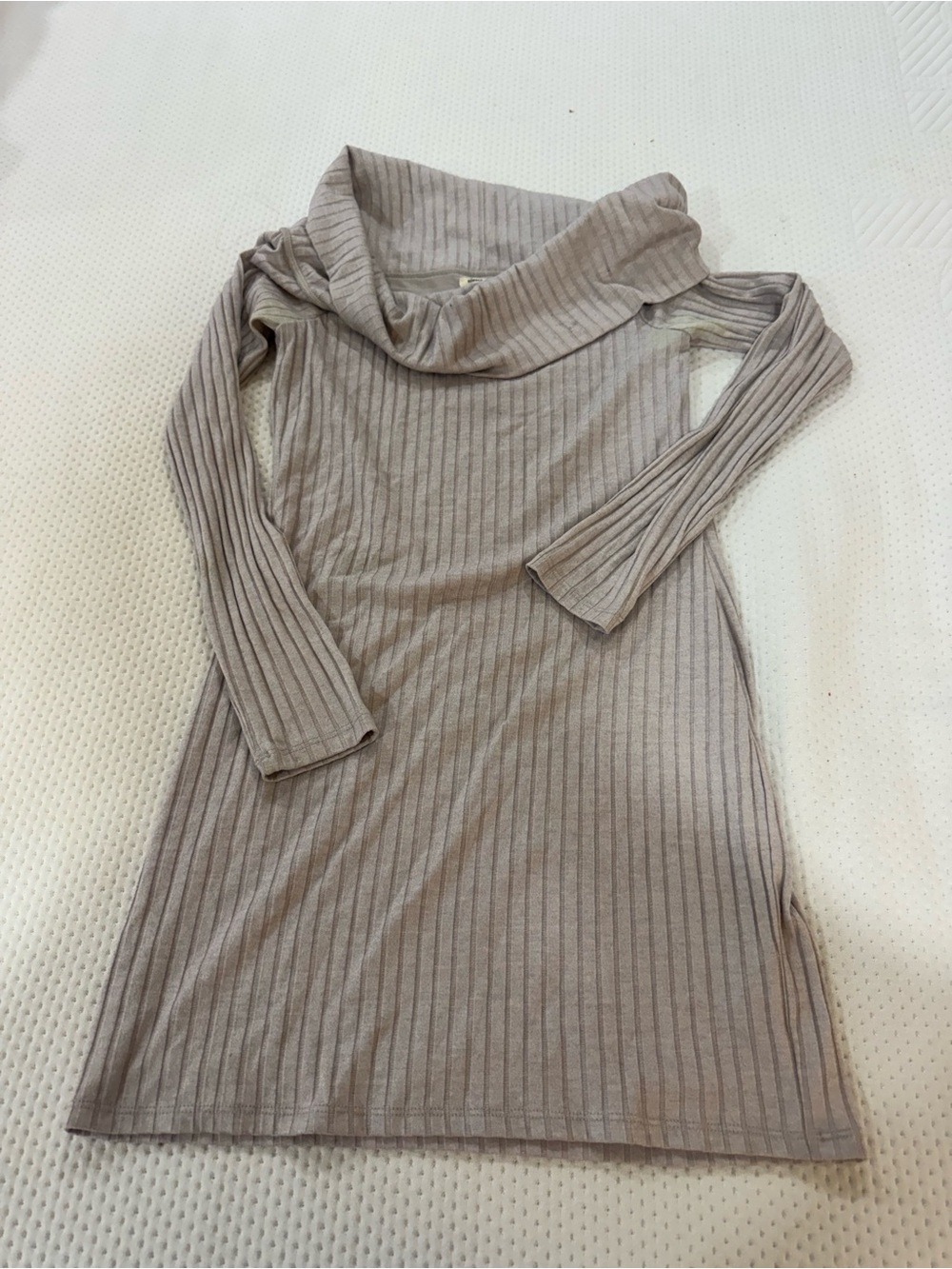 Urban Outfitters Ribbed Off-Shoulder Long Sleeve Dress in Taupe